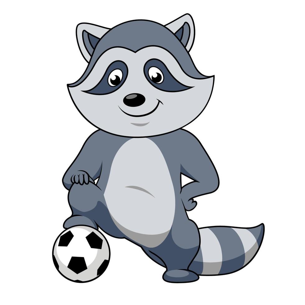 Cartoon-Waschbär-Spieler mit Fußball vektor