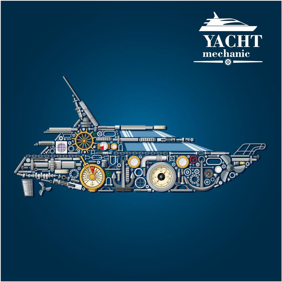 Yachtmechaniker-Ikone des Motorboots aus Teilen vektor