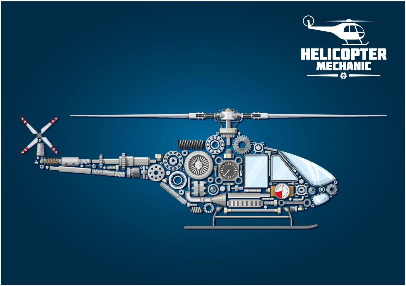 Silhouette eines mechanischen, detaillierten Hubschraubers vektor