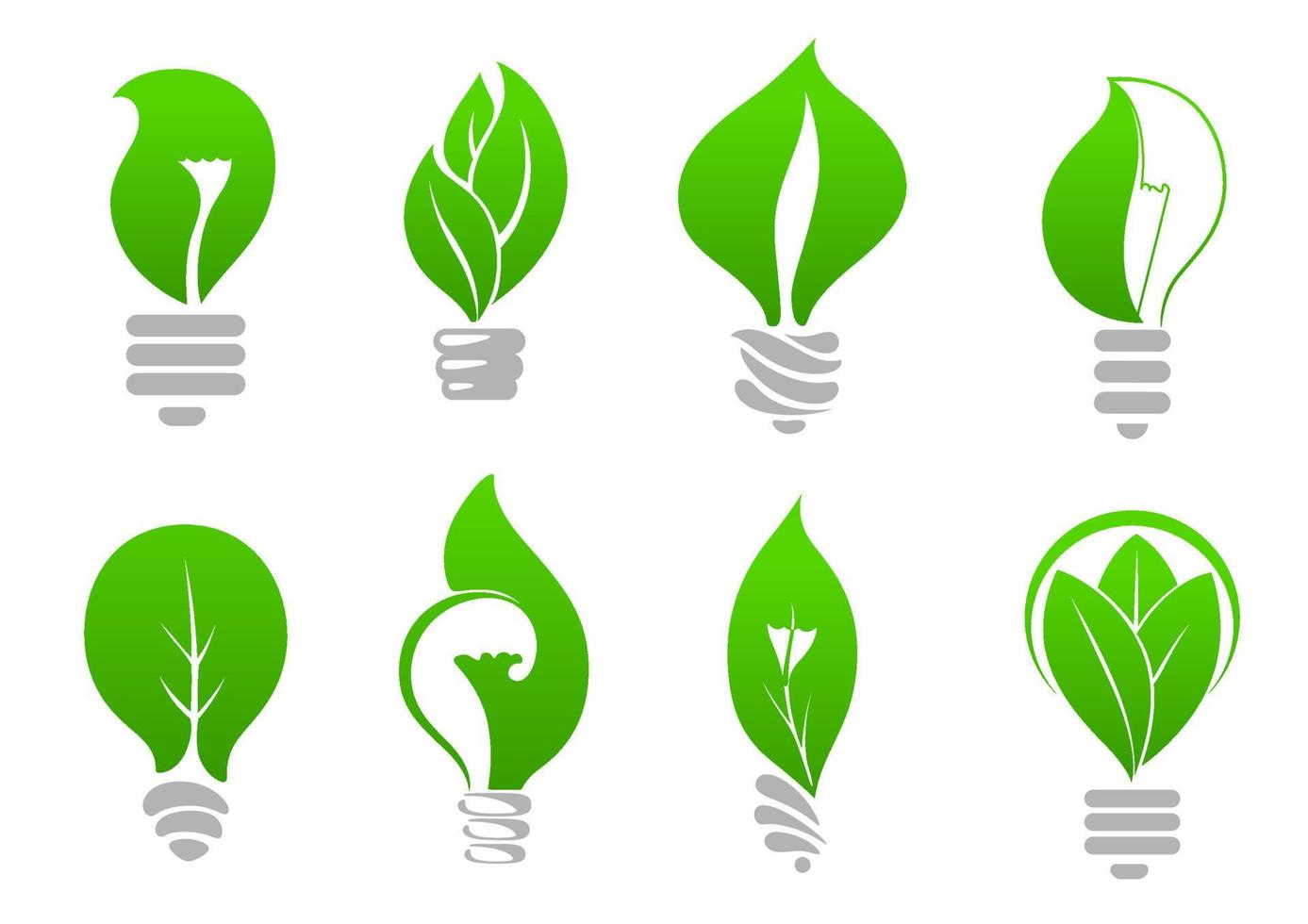 spara energi ljus Glödlampa ikoner med grön löv vektor