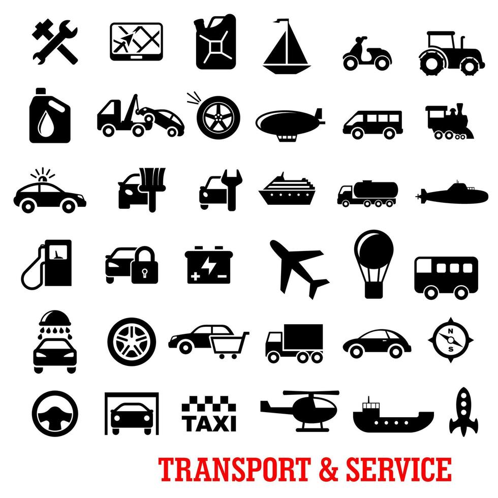 transport och bil service platt ikoner vektor