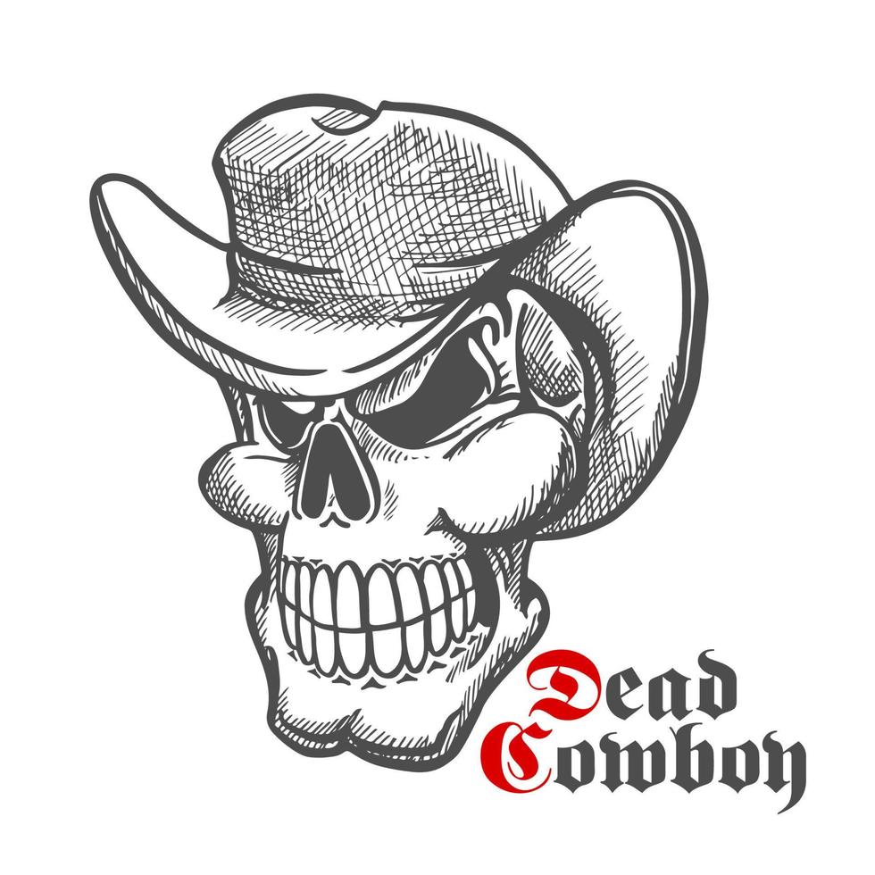 skalle av död- cowboy i hatt skiss symbol vektor