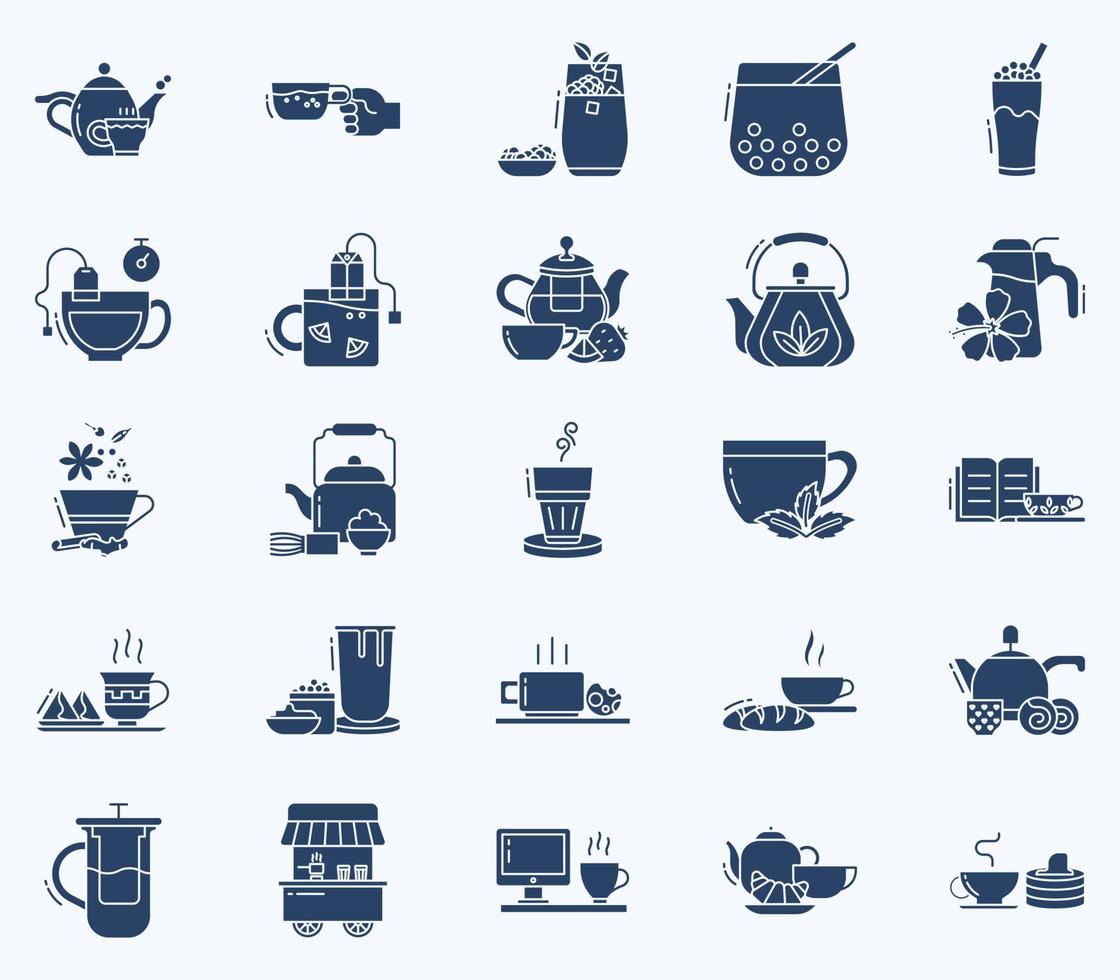 Teekannenset und Kräutertee, Teetassen-Icon-Set vektor