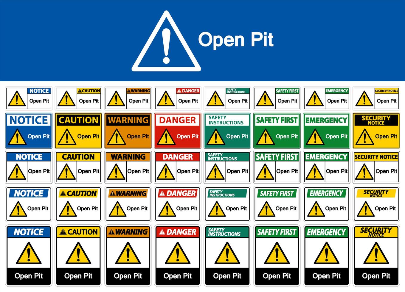 open pit teckenuppsättning vektor