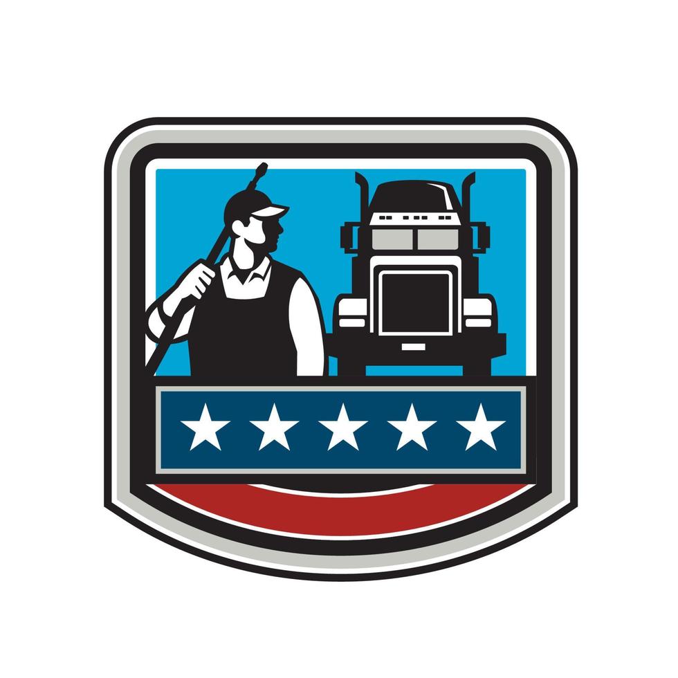 Hochdruckreiniger Arbeiter LKW Wappen USA Flagge Retro vektor