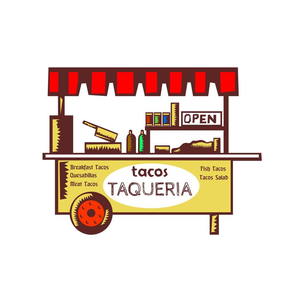 taco stand taqueria stand holzschnitt vektor