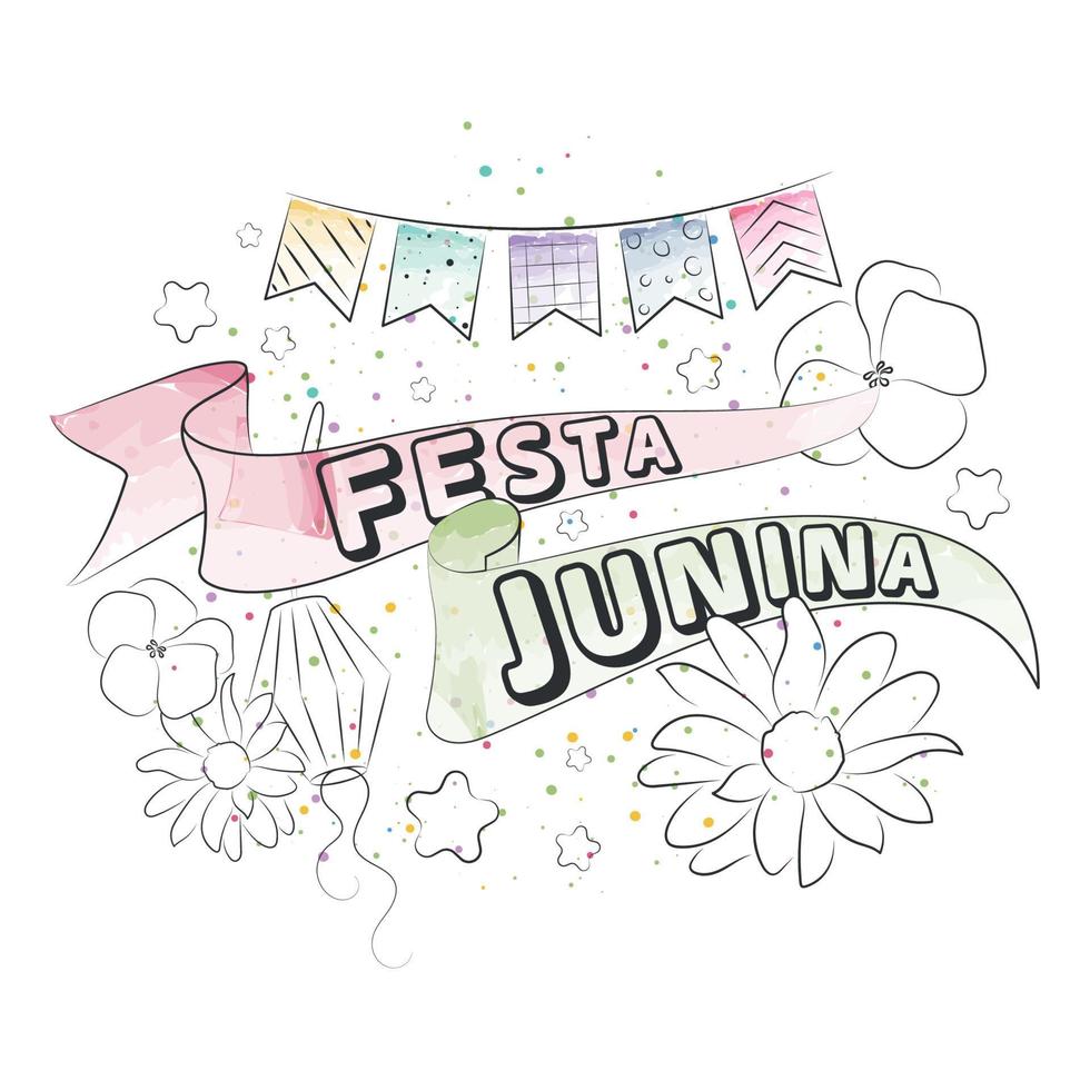 skizze der sommerverzierungsfeiern festa junina schablonenvektorillustration vektor