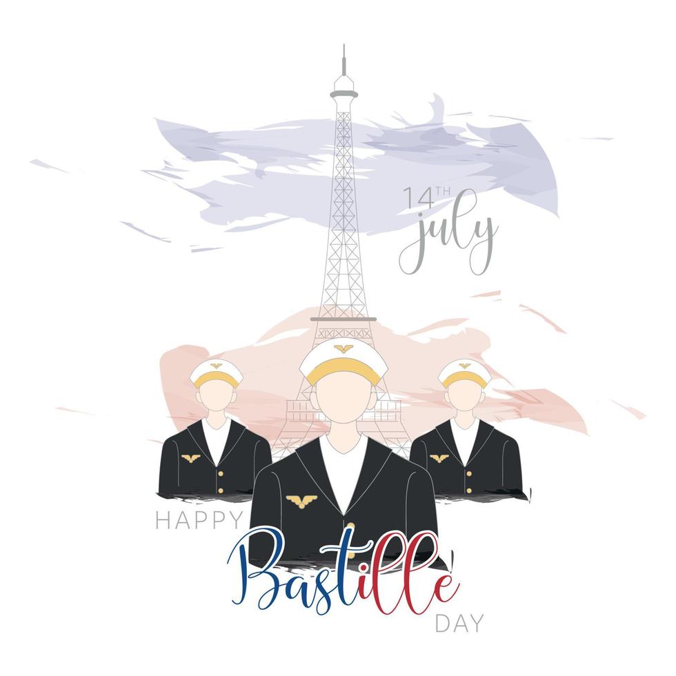 grupp av soldat avatars med de eiffel torn landmärke och franska flagga bastille dag vektor illustration