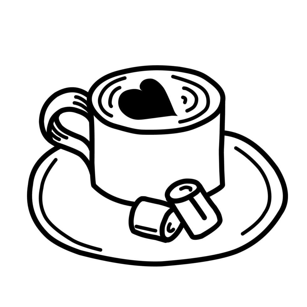 vektor skiss illustration - kaffe kopp, kaffe dryck, latte, cappuccino, kontur