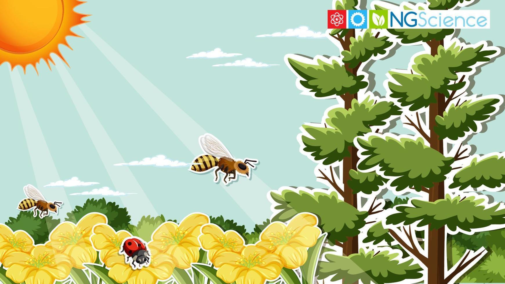 Thumbnail-Design mit Honigbiene im Wald vektor