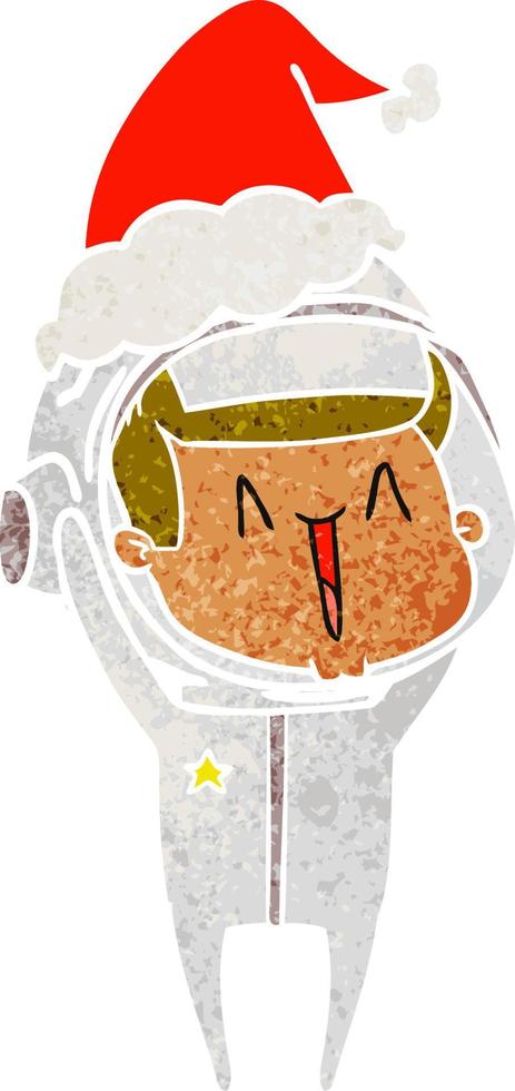 Fröhlicher Retro-Cartoon eines Astronauten mit Weihnachtsmütze vektor