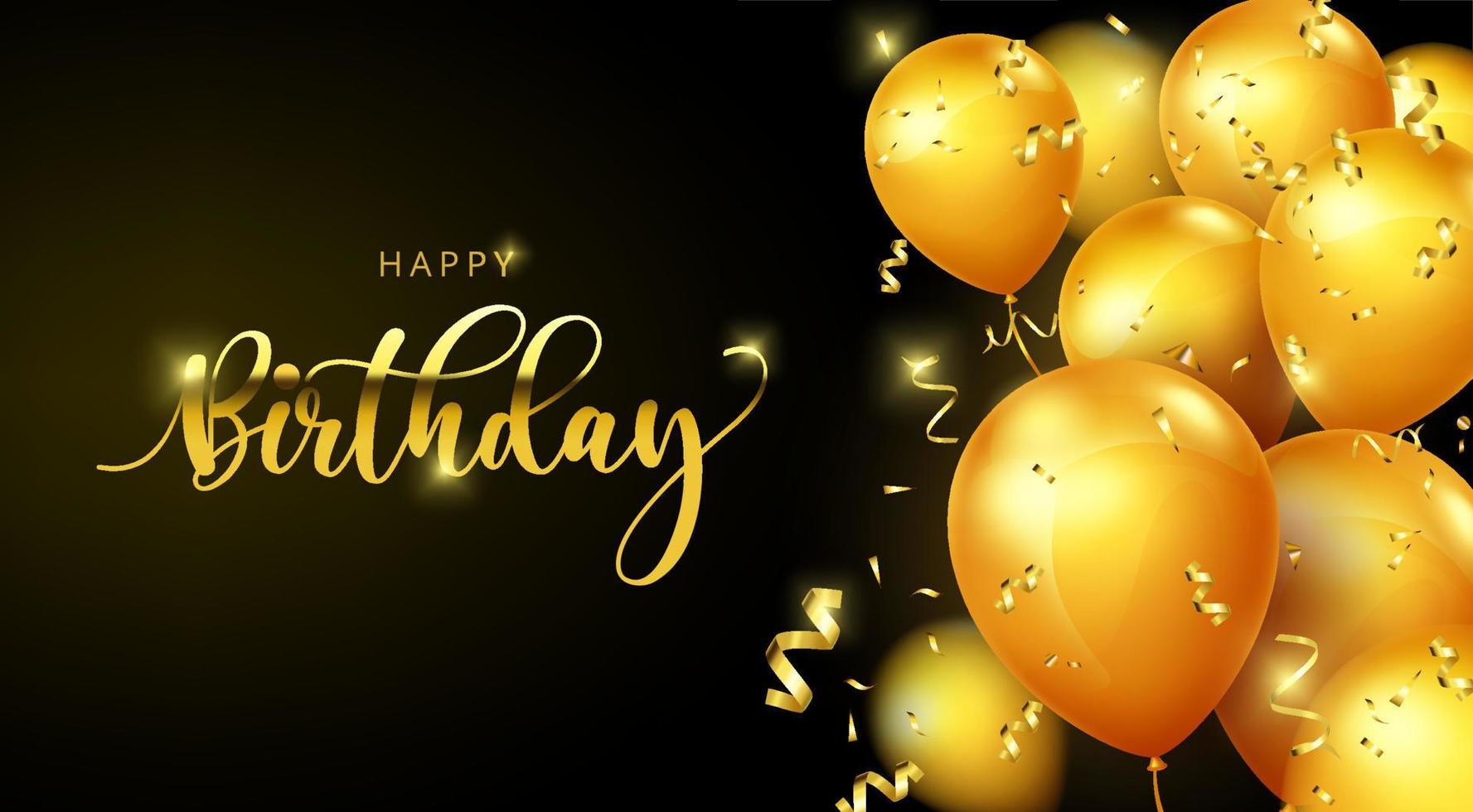 Geburtstag Ballons Vektor-Banner-Vorlage. alles gute zum geburtstag grußtext mit eleganten goldballons und konfetti-element auf schwarzem hintergrund zum feiern des geburtstagsdesigns. Vektor-Illustration vektor