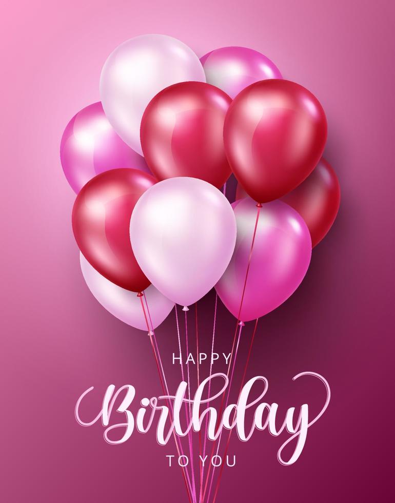 alles gute zum geburtstag ballon vektor poster design. alles gute zum geburtstag text mit luftballons dekorationselement auf rosa hintergrund für geburtstagsfeier grußkartendesign. Vektor-Illustration