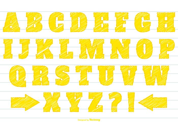 Gelbe Scribble Alphabet Set vektor