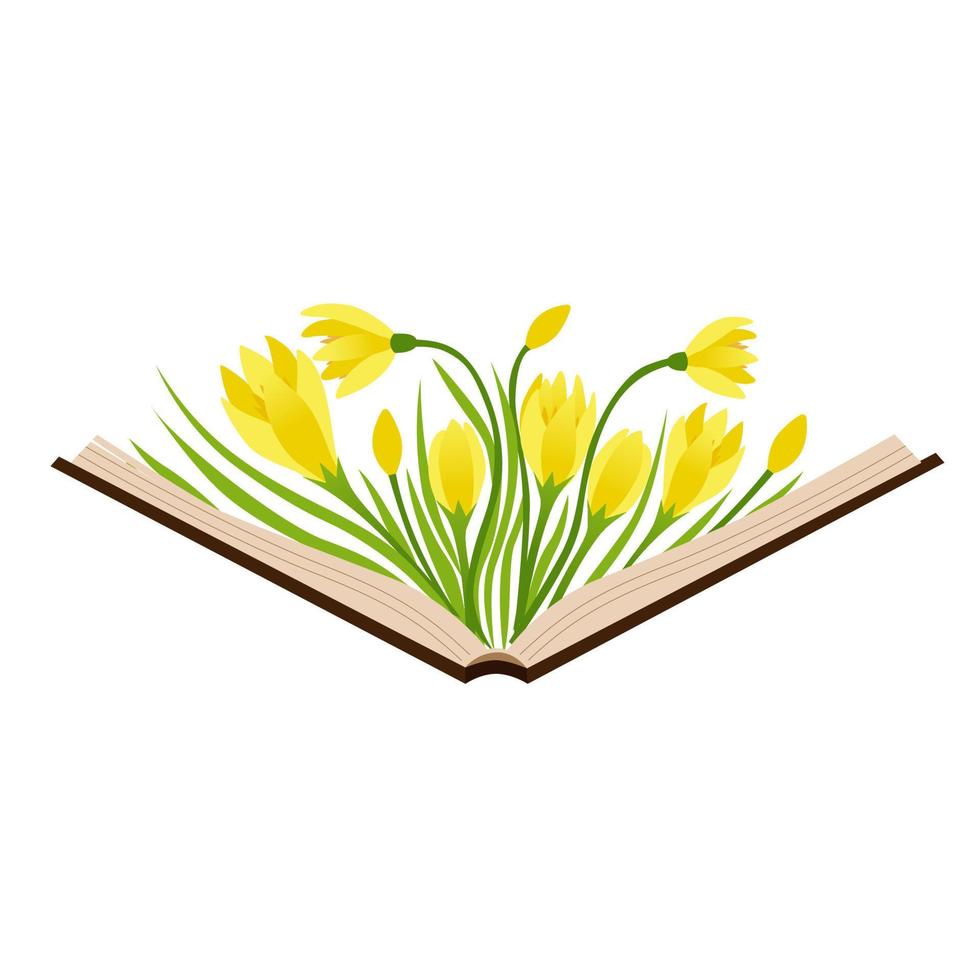 illustration av gul blommor i ett öppen bok. vektor