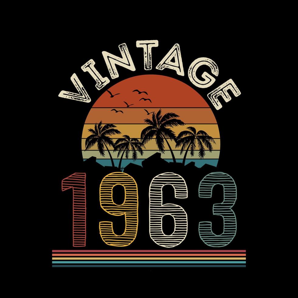 1963 vintage retro t-shirt design, vektor, svart bakgrund vektor