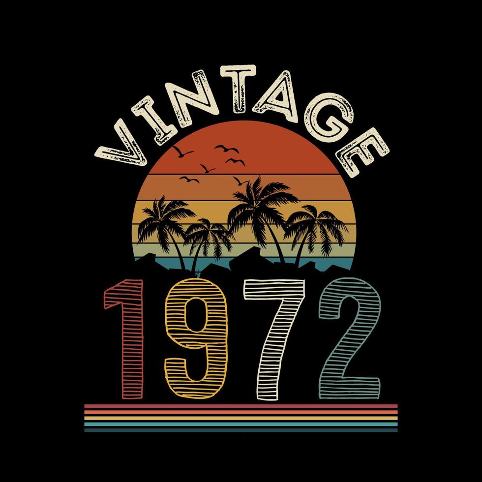 1972 vintage retro t-shirt design, vektor, svart bakgrund vektor