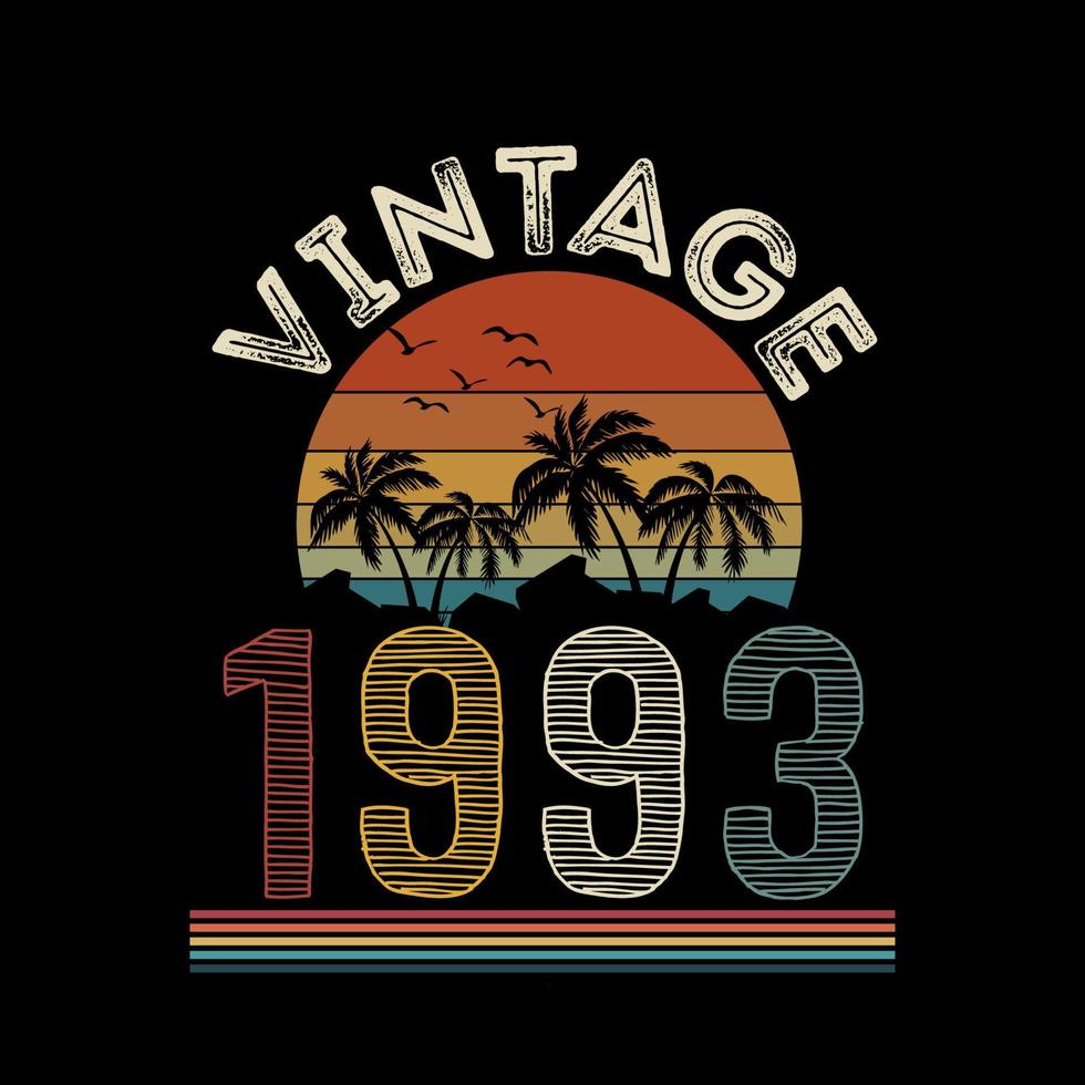 1993 Vintage Retro-T-Shirt-Design, Vektor, schwarzer Hintergrund vektor