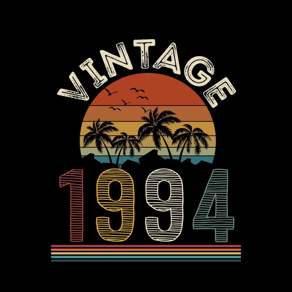 1994 Vintage Retro-T-Shirt-Design, Vektor, schwarzer Hintergrund vektor