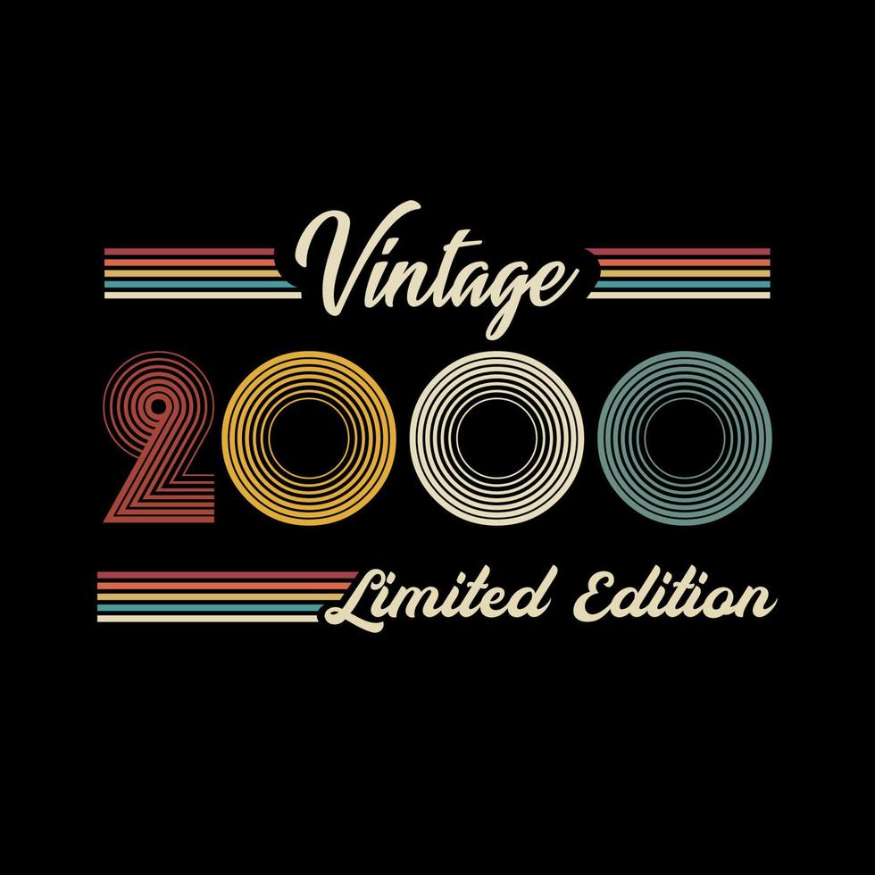 2000 Vintage Retro-T-Shirt-Designvektor in limitierter Auflage vektor