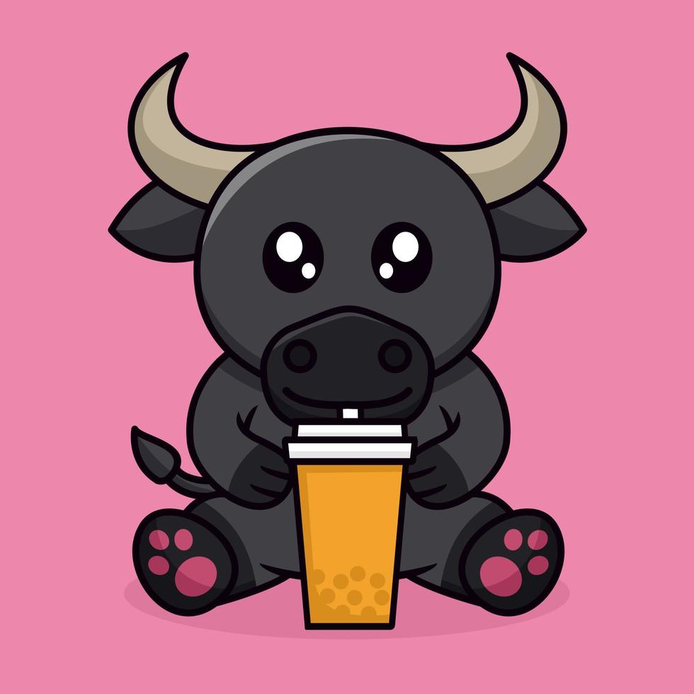 vektor illustration av söt buffel och chibi djur