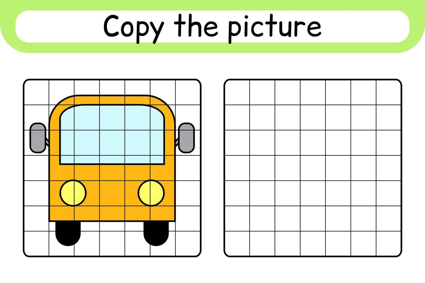 Kopieren Sie das Bild und den Farbbus. runden das Bild ab. beende das Bild. Malbuch. pädagogisches Zeichenübungsspiel für Kinder vektor