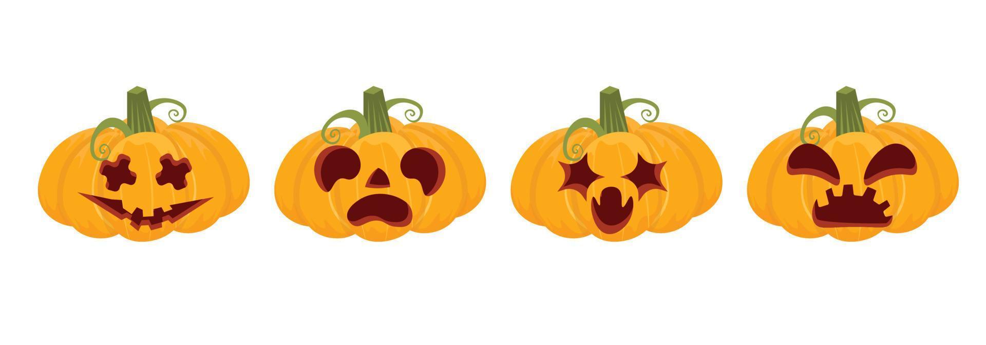 Halloween-Kürbis-Set. geschnitzte Kürbis-Cartoon-Ikone. Gespenster beängstigendes Smiley-Gesicht. Vektor-Illustration isoliert auf weißem Hintergrund vektor