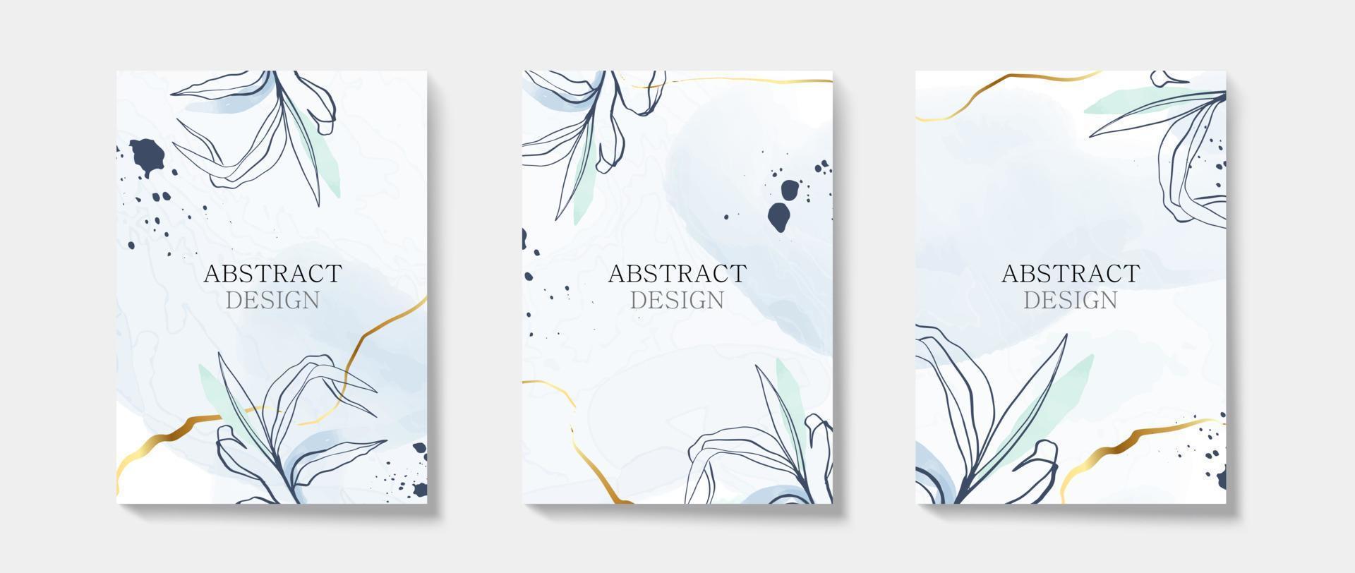 abstrakter luxus-natur-aquarellhintergrund für hochzeits- oder einladungskarten- und cover-design. minimale und elegante vorlage mit blumen, blättern und goldenen linienelementen vektorillustration vektor