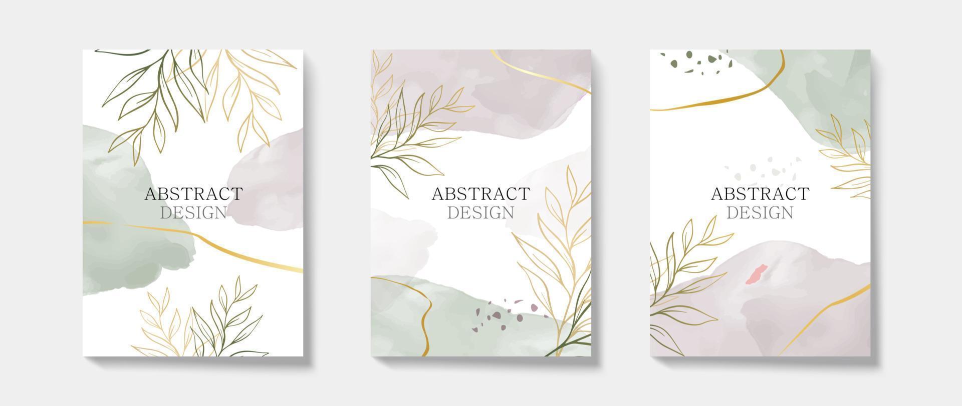 abstrakt lyx natur vattenfärg bakgrund för bröllop eller inbjudan kort och omslag design. minimal och elegant mall med blomma, löv och gyllene linje element vektor illustration