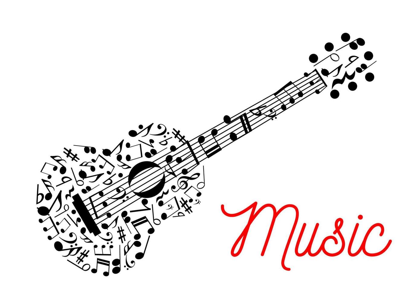 gitarr sammansatt av musikalisk anteckningar ikon vektor