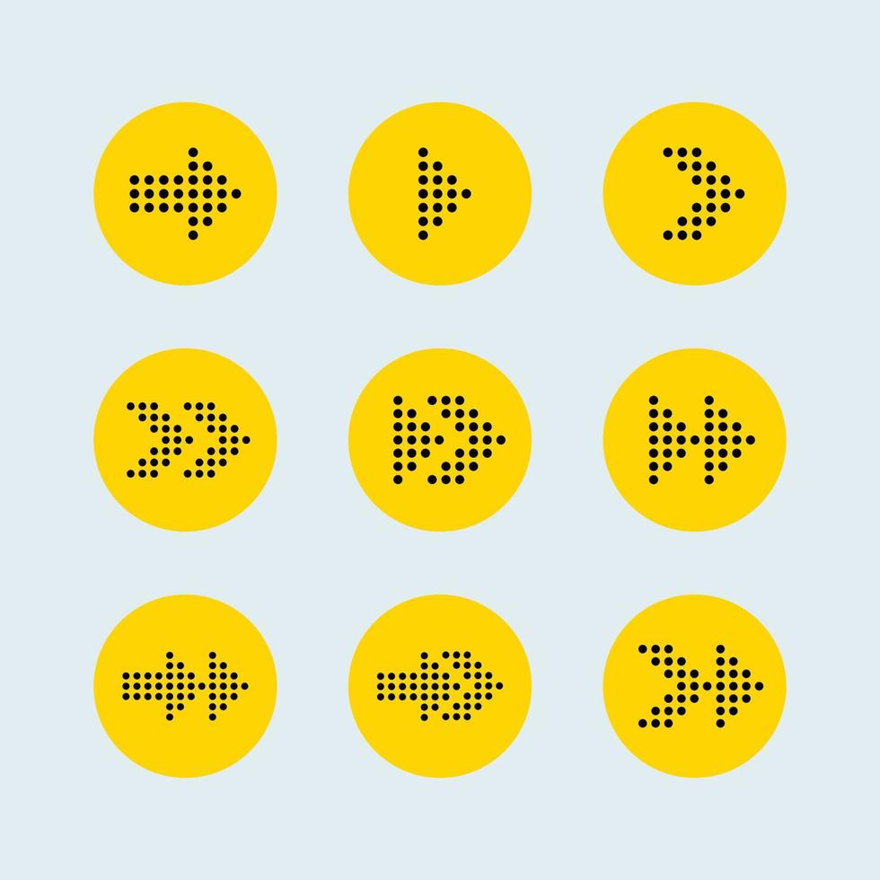 pil tecken samling i en gul cirkel. riktning symbol uppsättning. vektor