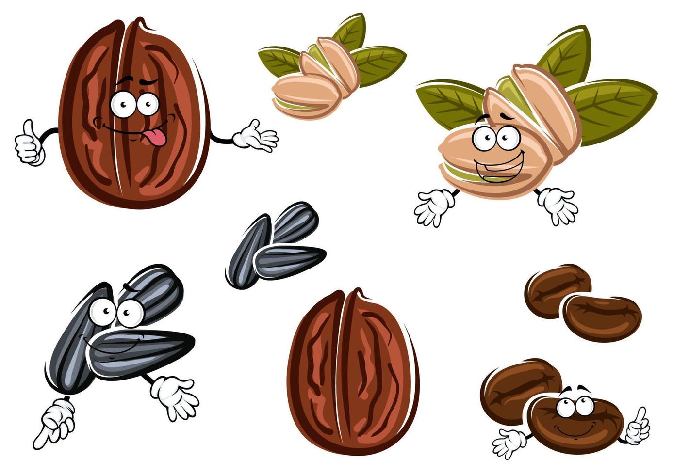 isolierte Cartoon-Nüsse, Samen und Körner vektor