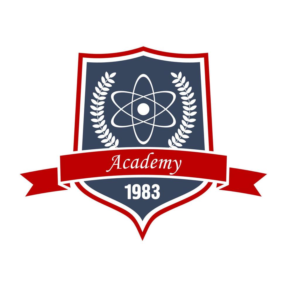 Akademie der Physik Insignien des Schildes mit Atom vektor