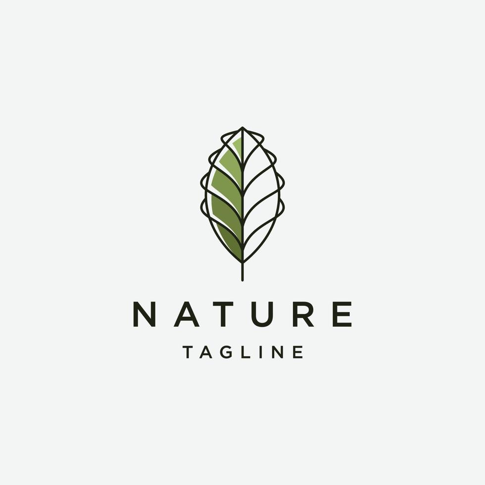 Flacher Vektor der Naturblattlinie Logo-Designschablone