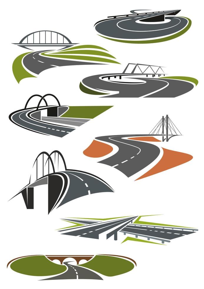 ikoner av vägar med broar vektor