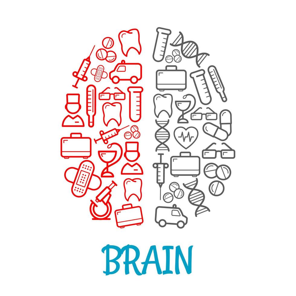 medicinsk skiss ikoner formad som mänsklig hjärna symbol vektor