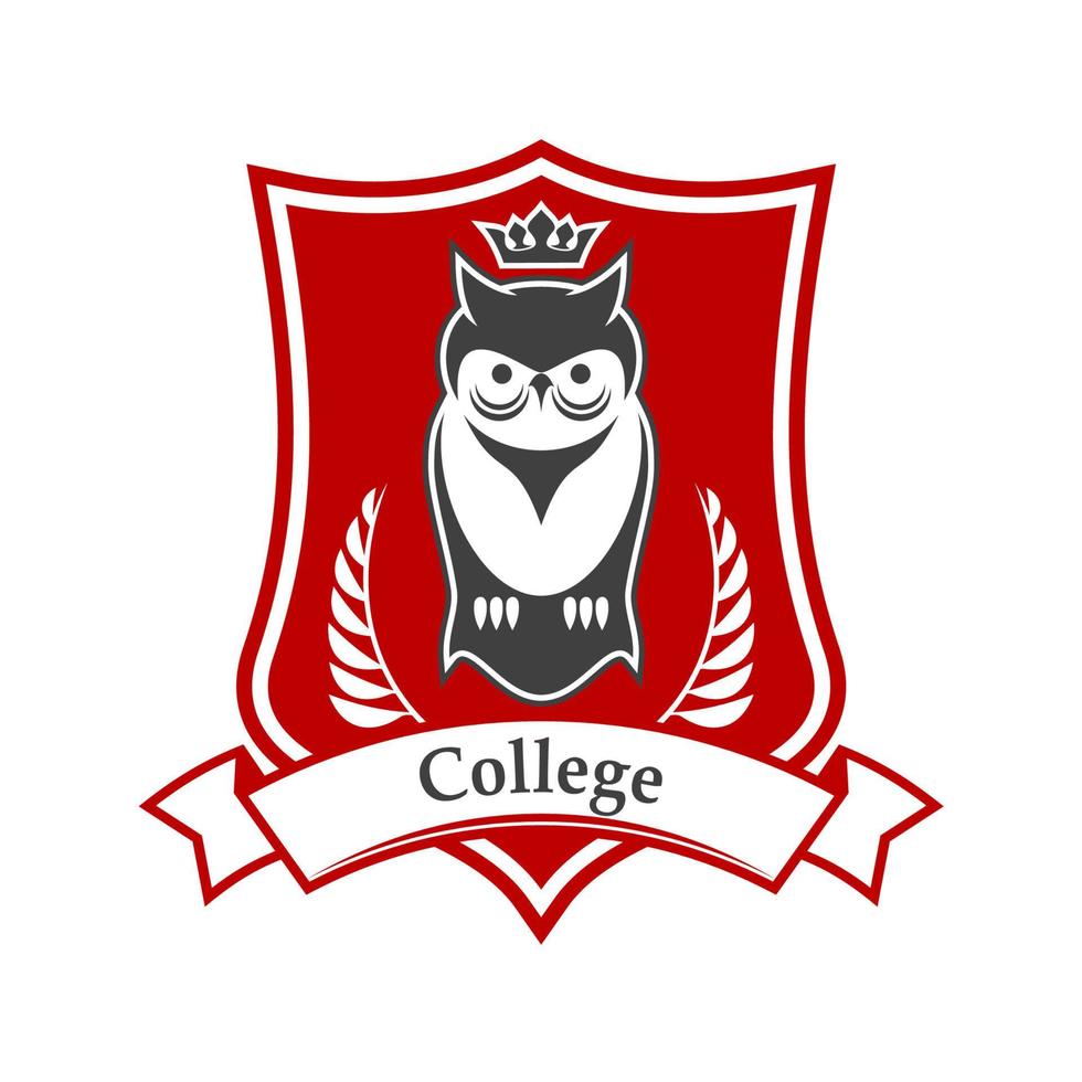 heraldisches College-Schild mit gekrönter Eule auf Schild vektor