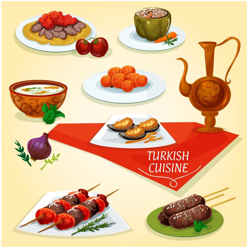 turkiska kök kebab kött maträtter ikon vektor