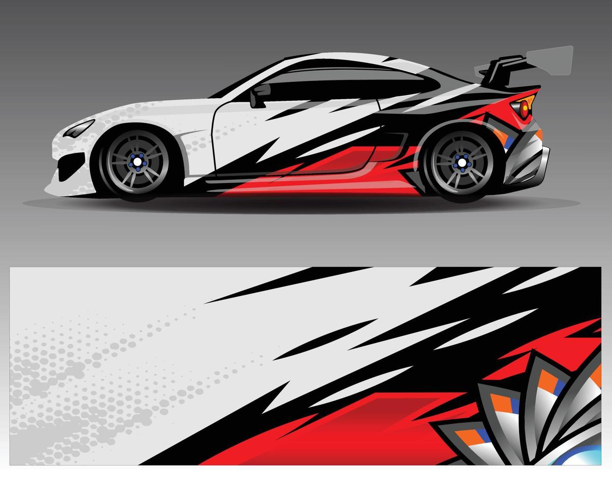 Auto-Wrap-Design-Vektor. grafische abstrakte Streifen-Rennhintergrund-Kit-Designs für Wrap-Fahrzeug-Rennwagen-Rallye-Abenteuer und Lackierungen vektor