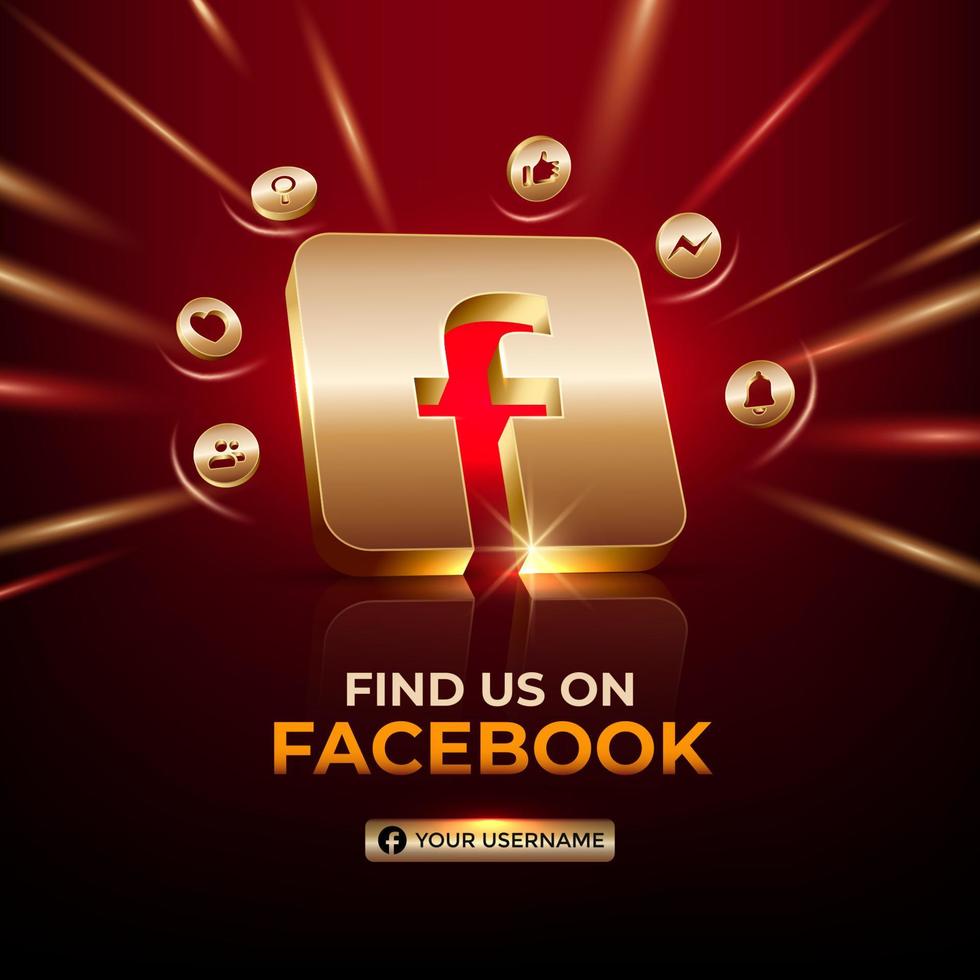 Facebook Square Banner 3D-Gold-Symbol für die Förderung von Geschäftsseiten und Social-Media-Beiträge vektor