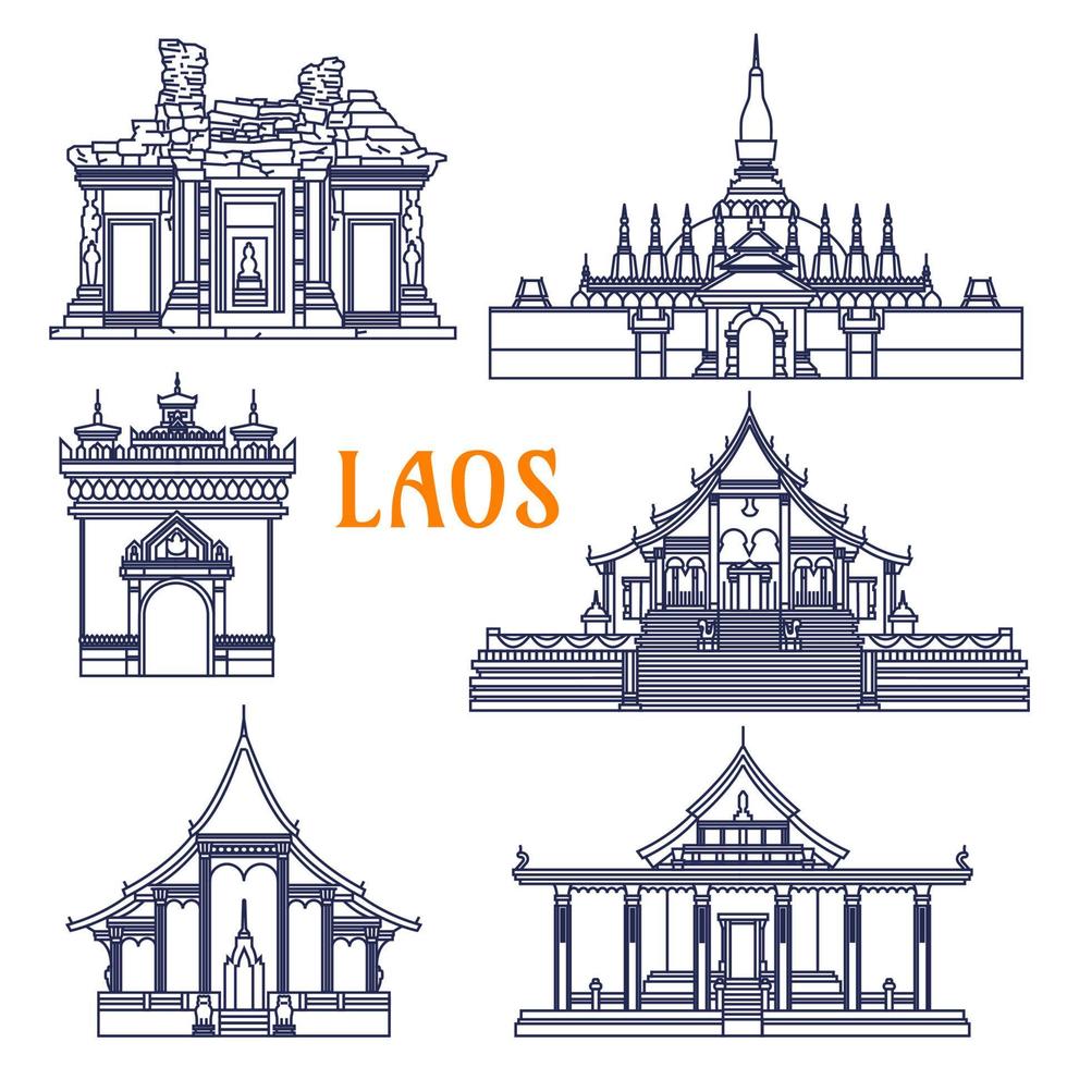 laotische Tempel dünne Liniensymbol für Reisedesign vektor