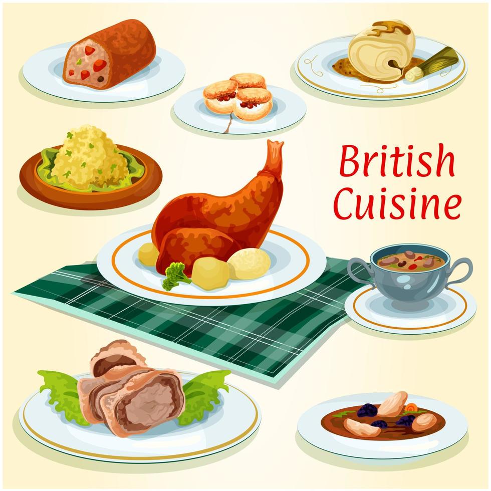brittiskt kök ikon med populär middag maträtter vektor
