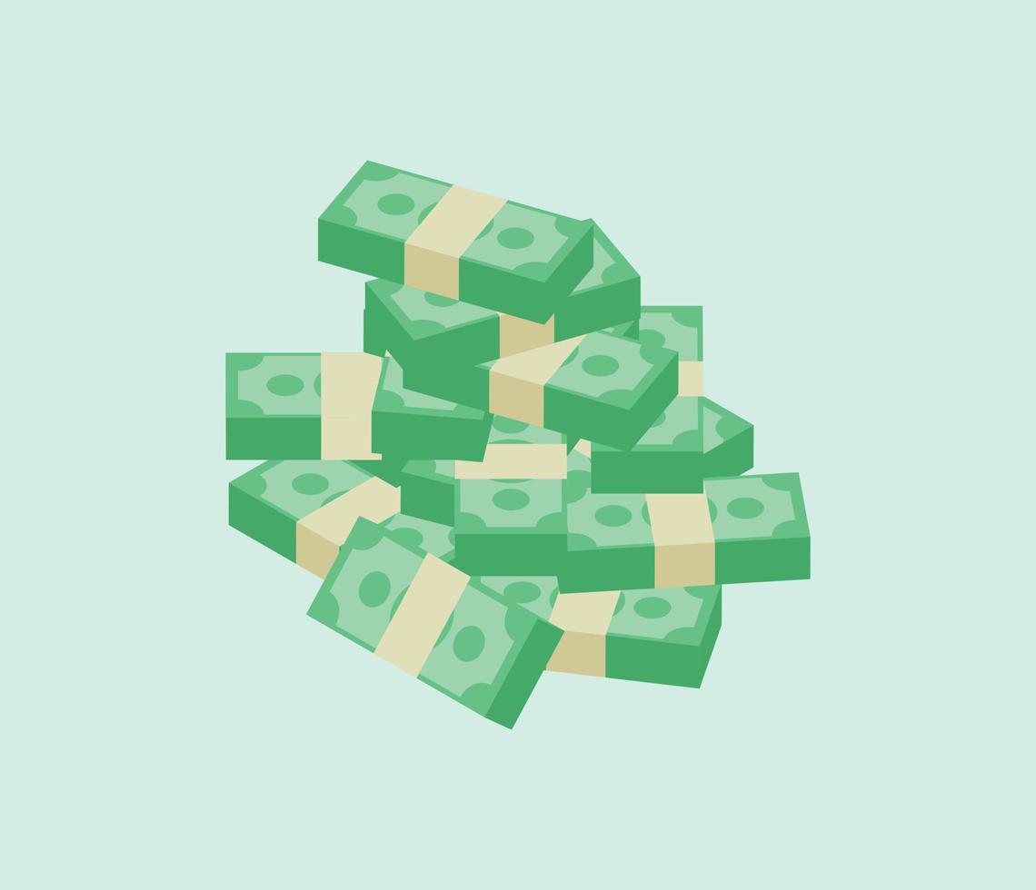 isometrische geld dollar bargeld flache vektorillustration. Dollar-Banknoten-Illustration. Rechnung aus grünem Papier. Fliegenkarikaturgeld lokalisiert auf blauem Hintergrund. geeignet für Finanzen und Unternehmen vektor