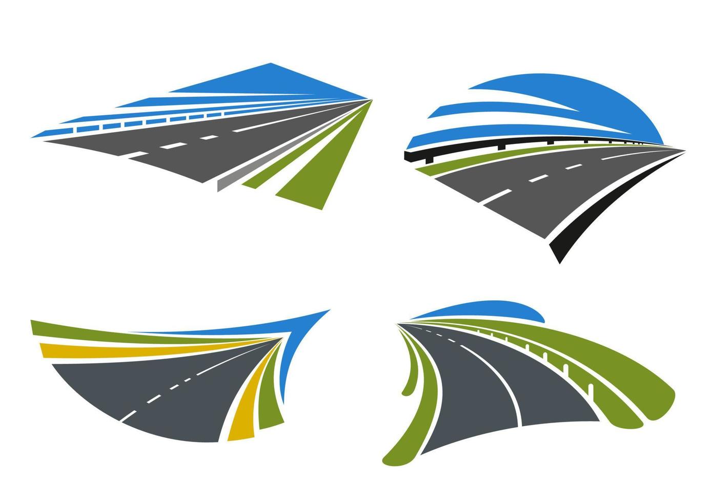 Autobahnen und Straßensymbole mit Landschaft vektor