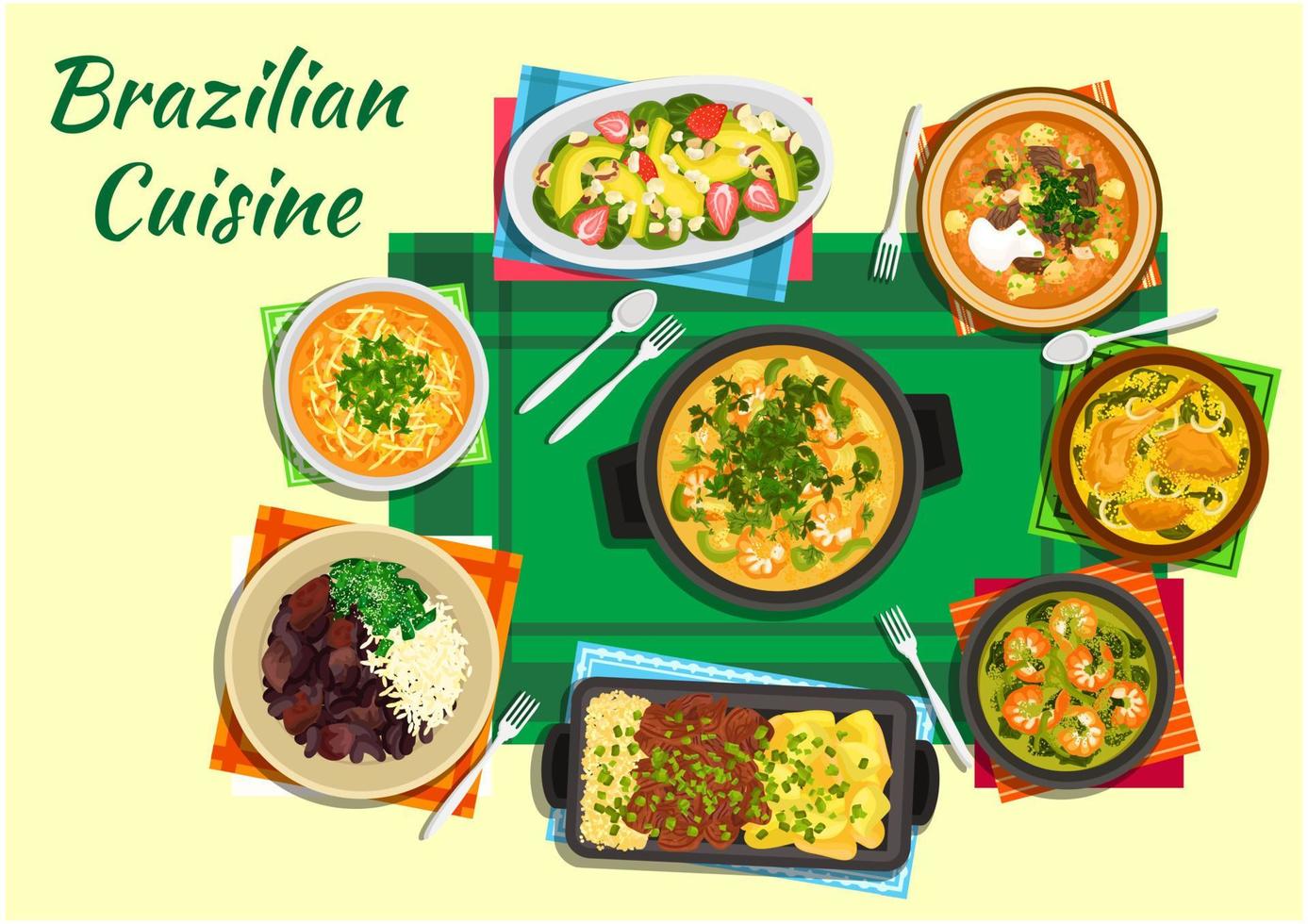 Gerichte der brasilianischen Küche mit dicken Suppen, Eintöpfen vektor