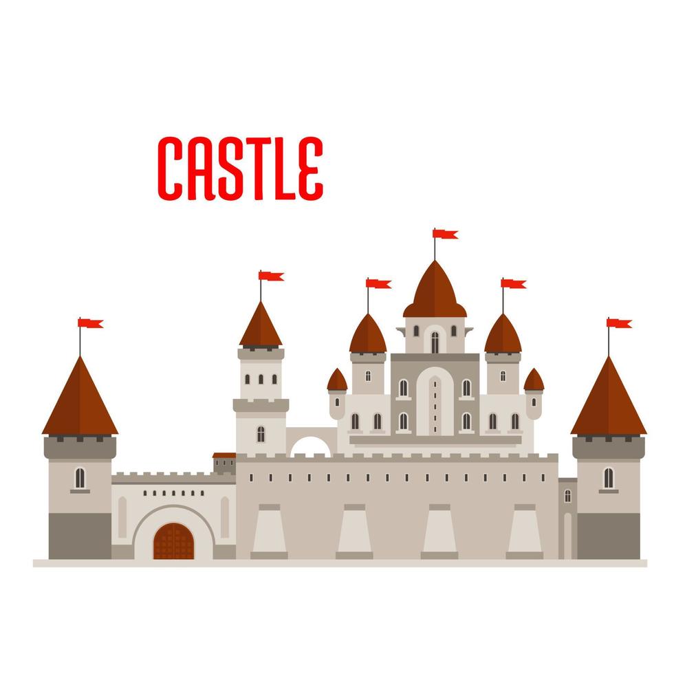 kunglig slott med torn och ridå väggar vektor