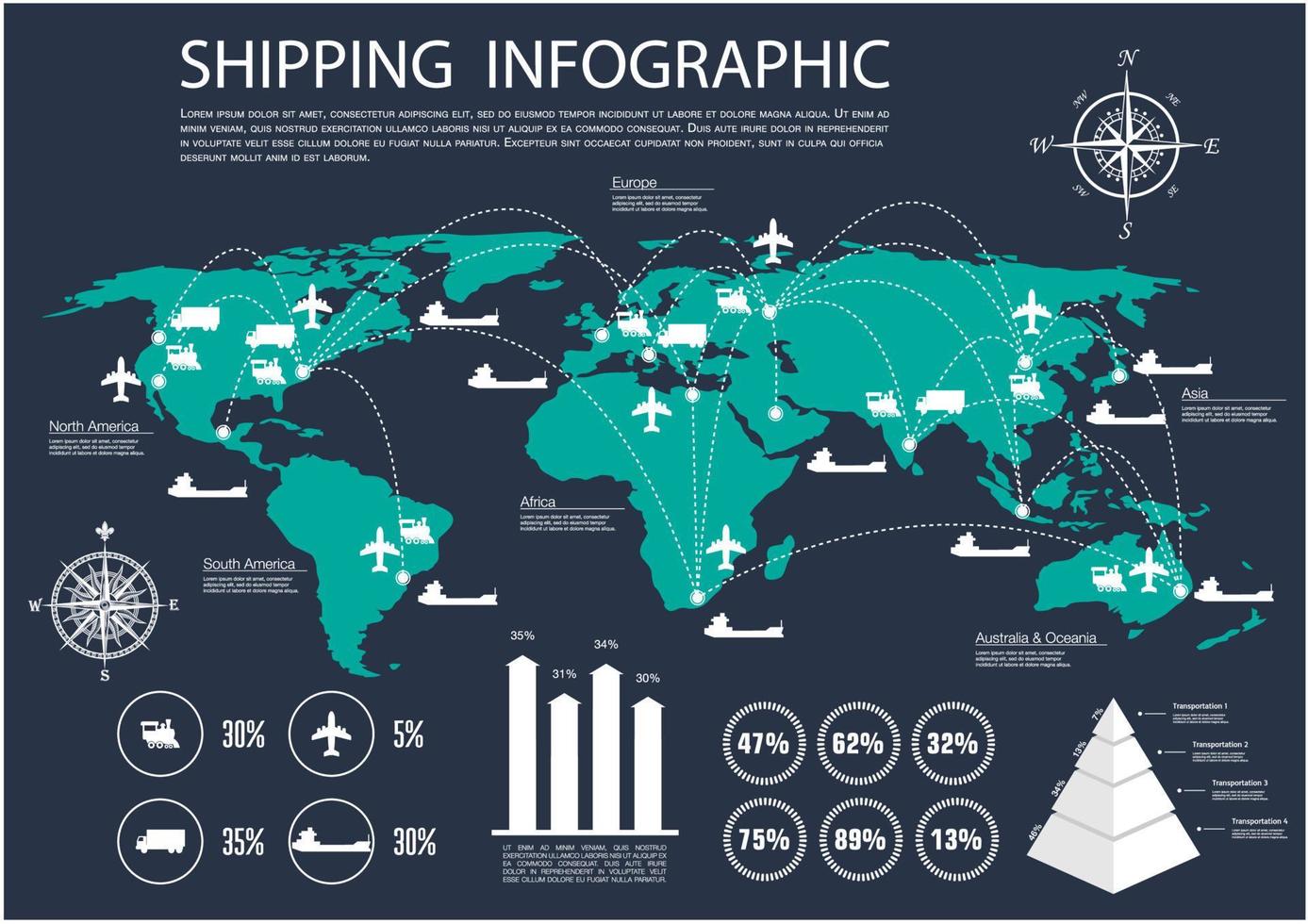 infografiken für globalen versand und logistik vektor