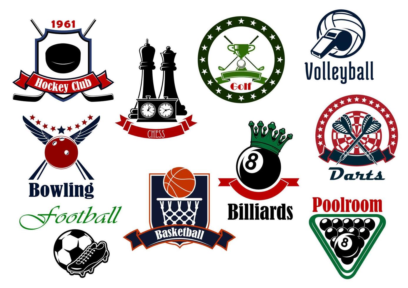 heraldisk sport ikoner med spel objekt vektor