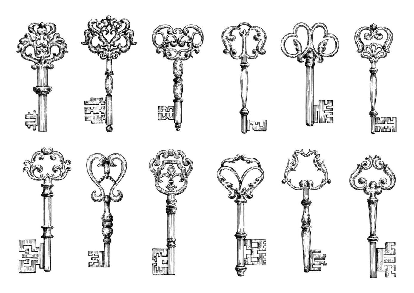 årgång skisser av antik nycklar vektor