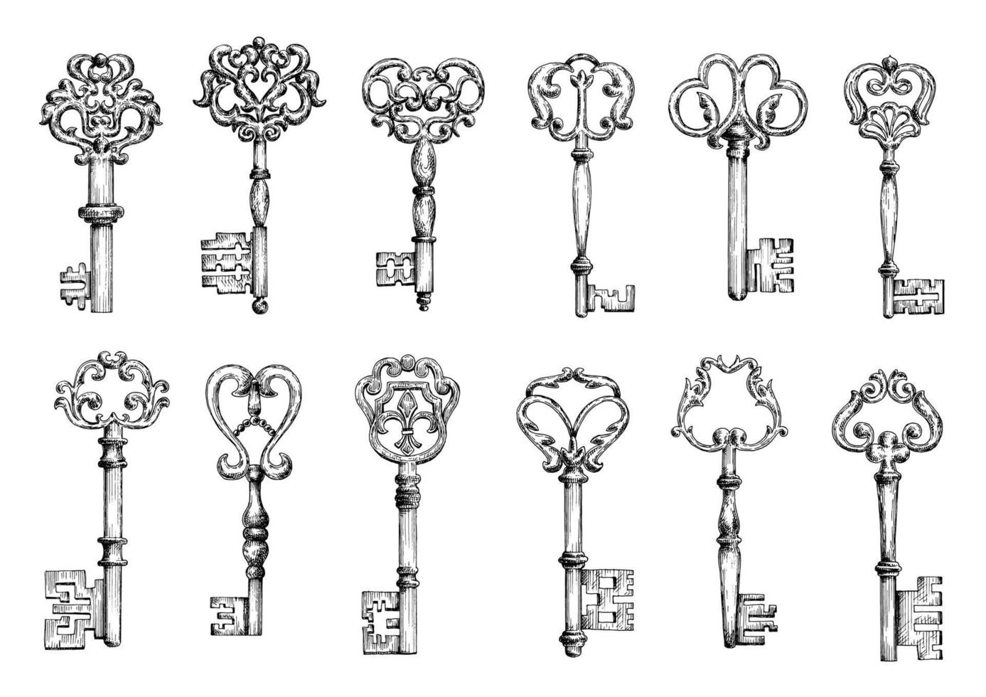 Vintage-Skizzen antiker Schlüssel vektor